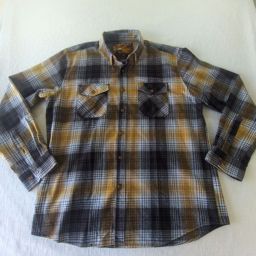 Warrior Men's Long Sleeve Plaid Flannel Button Up Shirt Brown Size XL